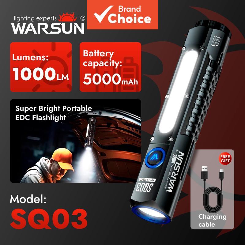 ไฟฉายพกพาแบบชาร์จไฟได้ WARSUN SQ03 พร้อมโหมดไฟ 8 แบบ สําหรับตั้งแคมป์ เดินป่า และฉุกเฉินกลางแจ้ง