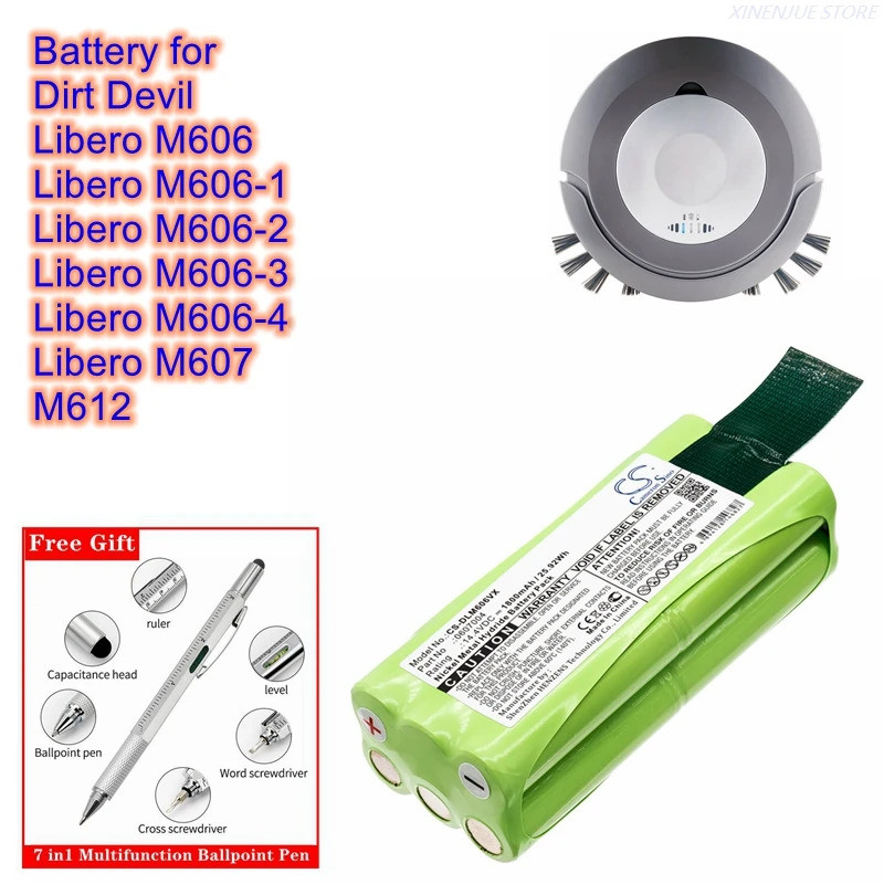 เครื่องดูดฝุ่นหุ่นยนต์ 14.4V/1800mAh แบตเตอรี่ 0607004 สําหรับ Dirt Devil Libero M606,M606-1,M606-2,