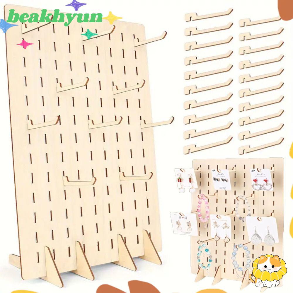 ที่ใส่ต่างหู BYUN, ที่เก็บต่างหู Pegboard แสดงผลความจุขนาดใหญ่, ไม้ทนทานพร้อมฐานขาตั้งจอแสดงผลเครื่อ