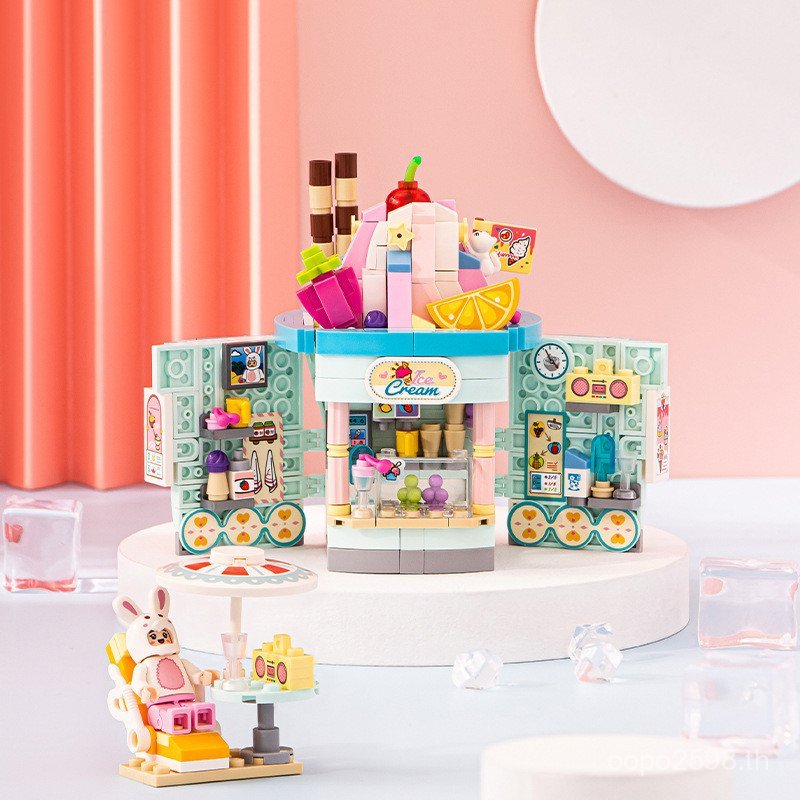 School Building Blocks Gourmet Ice Cream Premium Model Student Assembly Shop Day 1 Gift Jewelry loz1