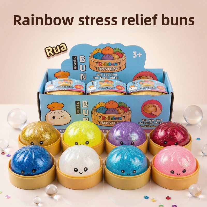 2026 Glitter Dumpling Squishy ของเล่น,ช้า Rising Soft Squeeze Ball พร้อม Sensory Fidget Expression น่ารัก, Bao Bun Fidget ของเล่นพร้อม