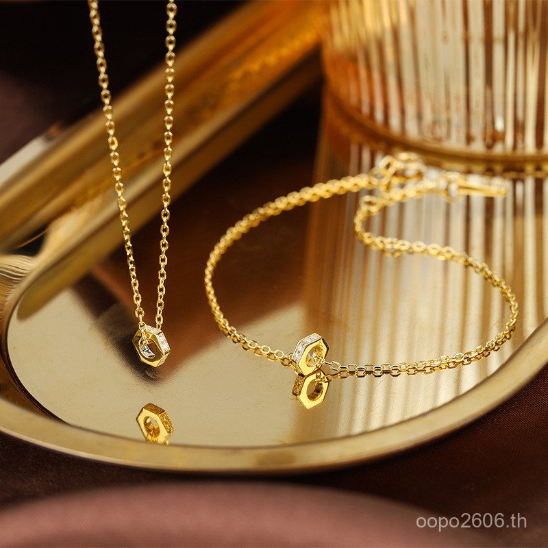 สกรูหมวกเครื่องประดับ Gold-Plated Honeycomb เพชรสามมิติชุดZirconiumสร้อยคอสร้อยข้อมือหินหรูหราสไตล์ญ