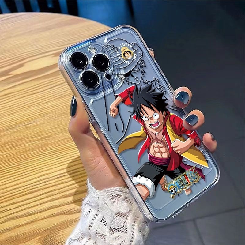 โปร่งใสโปร่งใสรวมทุกอย่างป้องกันเคสโทรศัพท์สไตล์อินเทรนด์เสื้อผ้าสีแดงลูฟี่ตัวละครเหมาะสําหรับ iPhone 13PROMAX 17 16 15 14 12 11 PRO MAX 7PLUS XR XS MAX 14PLUS 15PLUS
