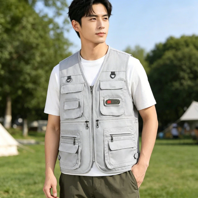 เสื้อกั๊กผู้ชายเสื้อแจ็คเก็ตเสื้อกั๊กกลางแจ้งมัลติฟังก์ชั่นแฟชั่น