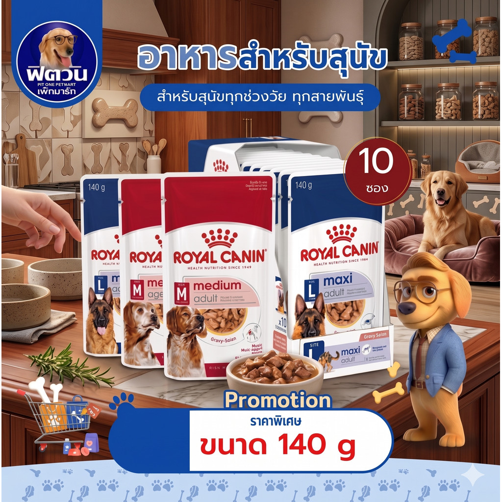 ROYAL CANIN  อาหารสุนัขแบบเปียก สูตร Medium, Maxi (ลูก,โต,สูงวัย) ขนาด 140กรัม( แบบกล่อง){อาหารเปียกสุนัข}