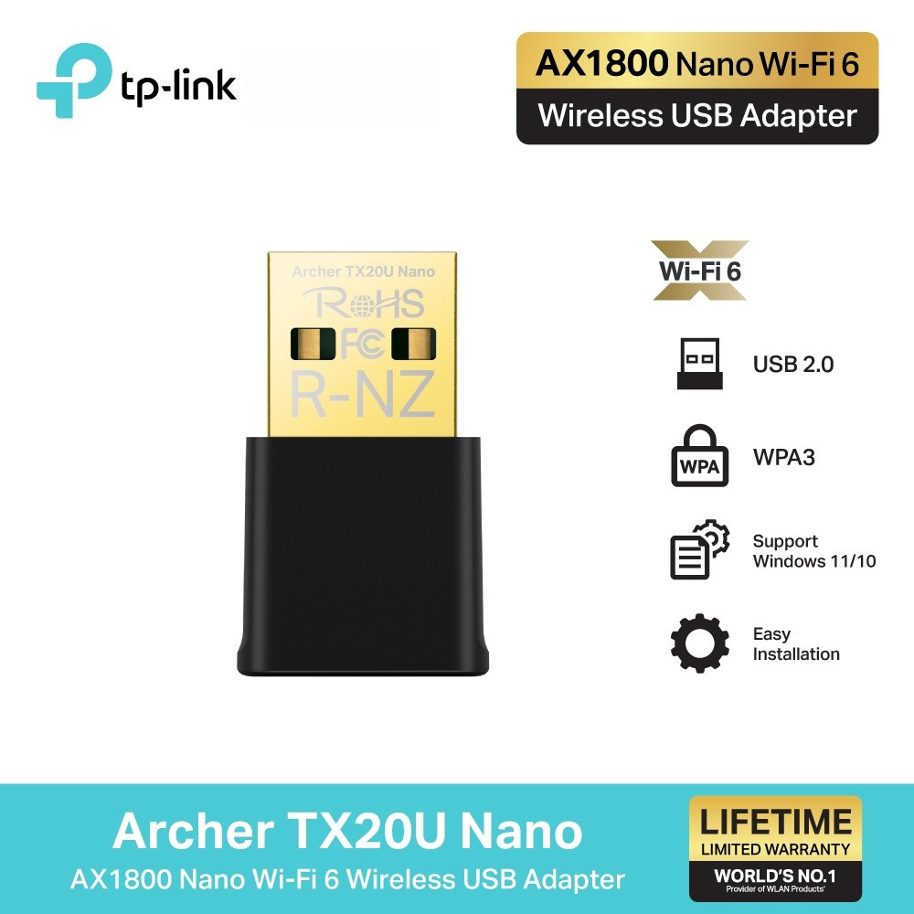 TP-Link Archer TX20U Nano ยูเอสบีอแดปเตอร์ไวไฟ6 AX1800 Nano Wi-Fi 6 Dual Band Wireless USB Adapter