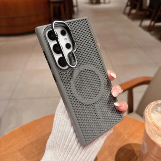 SAMSUNG เคสโทรศัพท์แม่เหล็กใช้ได้กับ ซัมซุง ส25 พิเศษ ที่ใส่เลนส์ ส24 และ ส23 ระบายความร้อนแบบรังผึ้ง สัมผัสเหมือนผิว กันลื่น