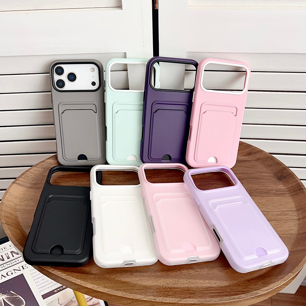 2in1 ผู้ถือบัตร Slot กระเป๋าสตางค์กระเป๋า Matte TPU + PC เคสกันกระแทกสําหรับ iPhone 16E 16 15 14 Plu