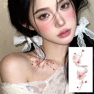 แทททูสติ๊กเกอร์ 30แผ่น สีสดใสสายโดปามีน กันน้ำ ติดทน ลอกออกง่าย รอยสักผู้หญิง