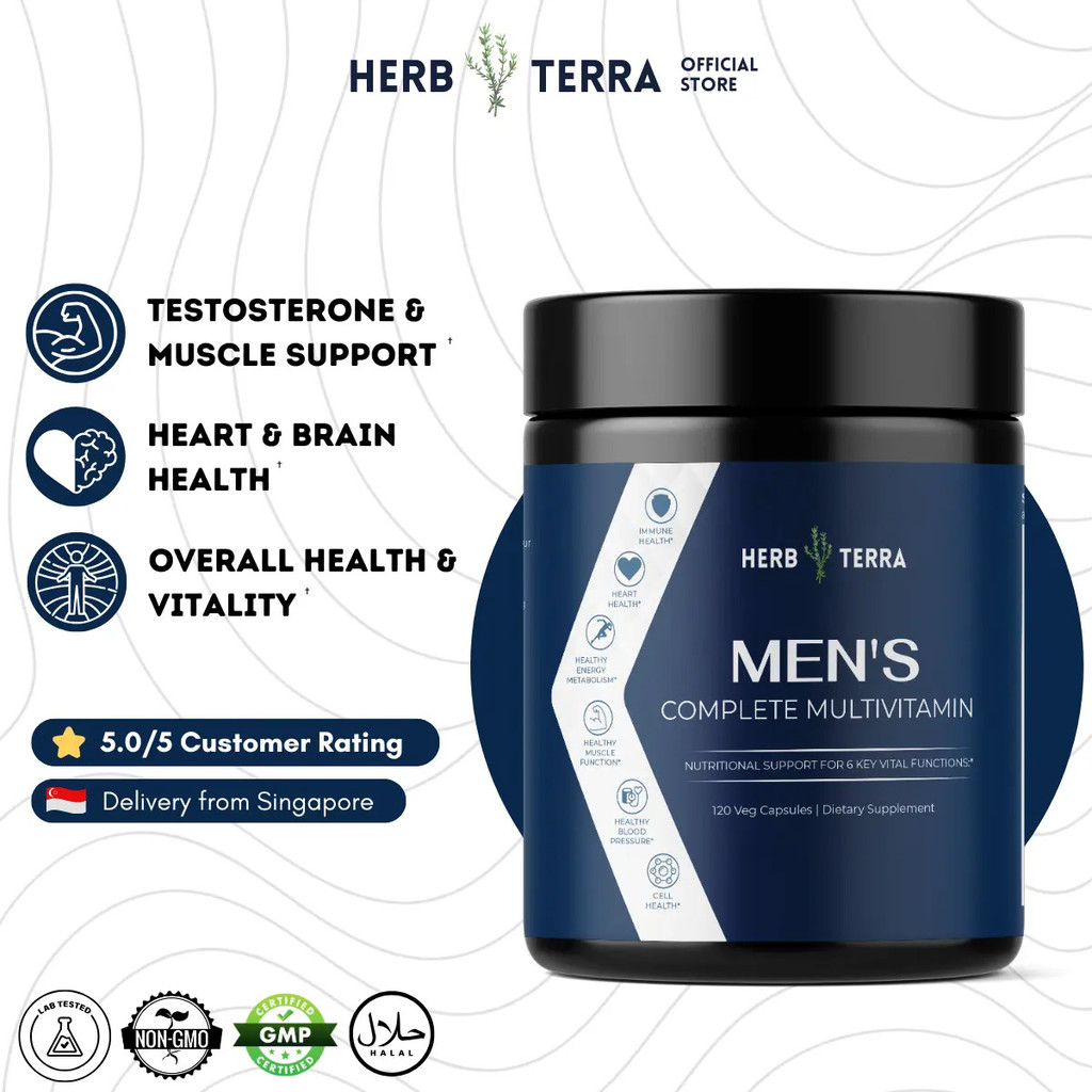 Herb Terra Men’s Multivitamin, Supplement Capsule with Vitamin B, Vitamin C, Vitamin D, Vitamin E an