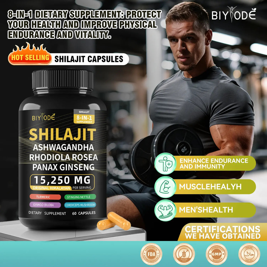 BIYODE SHILAJIT Capsules Eight-in-one Pure Himalayan Supplement for Men Women Rich Fulvic Acid & 85+