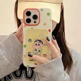 CODที่ไทย เคสสำหรับไอโฟน15 ชินจานชุดนอน เคสช่องใส่การ์ด สายข้อมือ For iPhone17 16 11 12 13PROMAX 14 15PLUS 7/8 SE2 XS XR