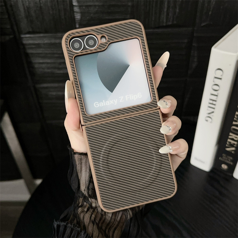 สําหรับ Samsung Galaxy Z Flip 3, Z Flip 4, Z Flip 5, Z Flip 6, เคสโทรศัพท์พับแม่เหล็กคาร์บอนไฟเบอร์ขายดี, ฝาครอบป้องกันป้องกันการตกคุณภาพสูง