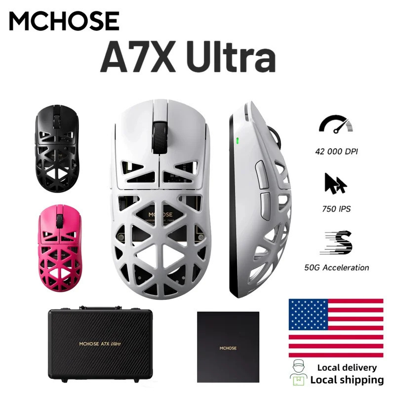 MCHOSE A7X Ultra Magnesium Alloy Gaming Mouse PAW3950TI Sensor Omron Optical Dual 8000Hz Ultra-High 