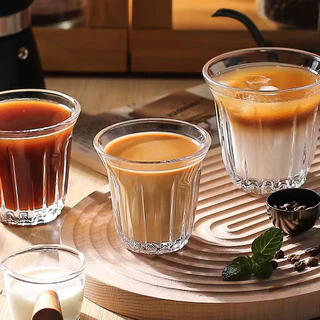 【จัดส่งด่วน】6pcs 160/200/270ml แก้วกาแฟ ลาเต้ เอสเปรสโซ่ สไตล์อเมริกัน ปากกว้างหนาทนทานความร้อน +แก้วมัคสแตนเลส