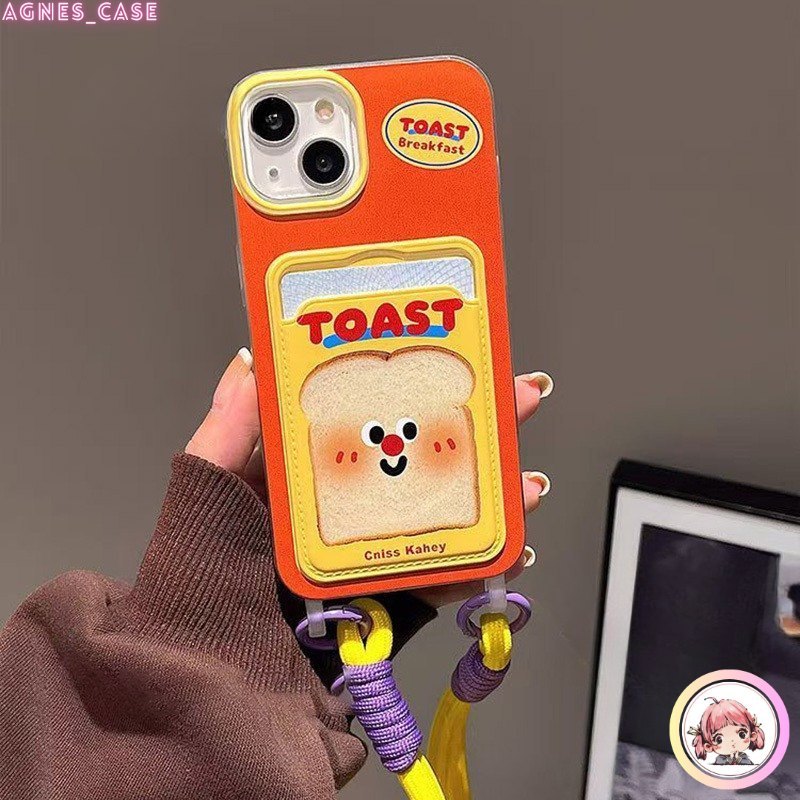 พร้อมส่ง เคสสำหรับไอโฟน13 ขนมปังปิ้ง เคสช่องใส่การ์ด สายข้อมือ For iPhone17 16 11 12 13 PRO MAX 14 15 PLUS 7/8 SE2 XS XR
