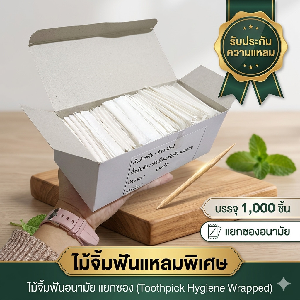 ไม้จิ้มฟันอนามัย บรรจุแพ็ค1,000ชิ้น แยกซอง ไม้จิ้มฟันแหลม ไม้จิ้มฟัน (DK-TP-001) ราคา ถูกที่สุด ดีลบีเคเค