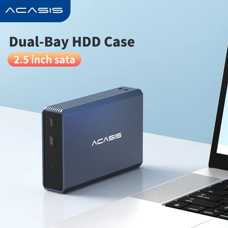 Acasis 2.5 นิ้ว HDD Case Dual Bay ฮาร์ดไดรฟ์ภายนอกกรณี SSD สําหรับ SATA Hard Disk Array พร้อมฟังก์ชั