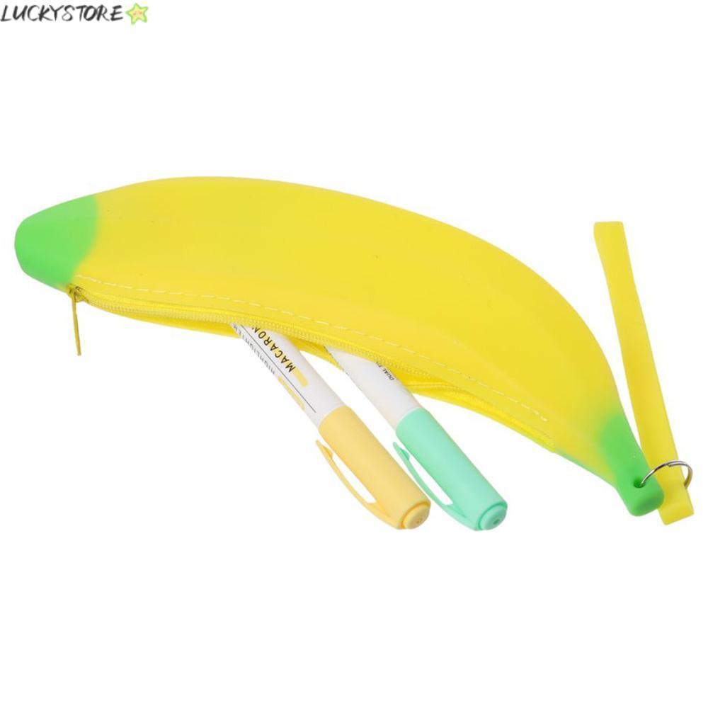 LUCKYSTORE Banana Zero Wallet, กระเป๋าใส่ปากกาซิลิโคนรูปกล้วยสีเหลือง, มัลติฟังก์ชั่น 2.36*7.87 นิ้ว