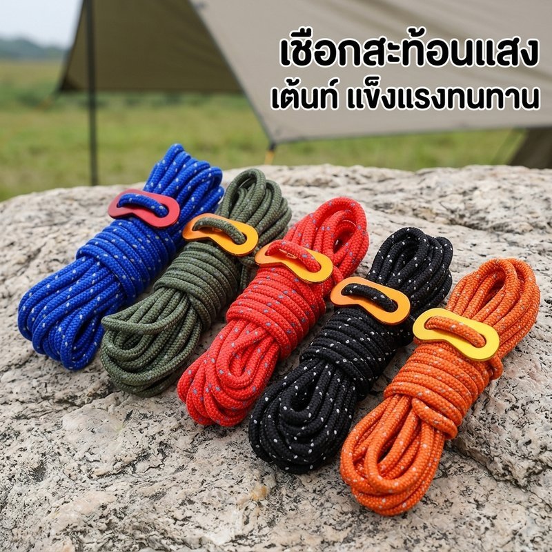 เชือกพาราคอร์ดสะท้อนแสง 4M ทนทาน Camping เต็นท์เชือกยูทิลิตี้เดินป่า Clothesline DIY Gear
