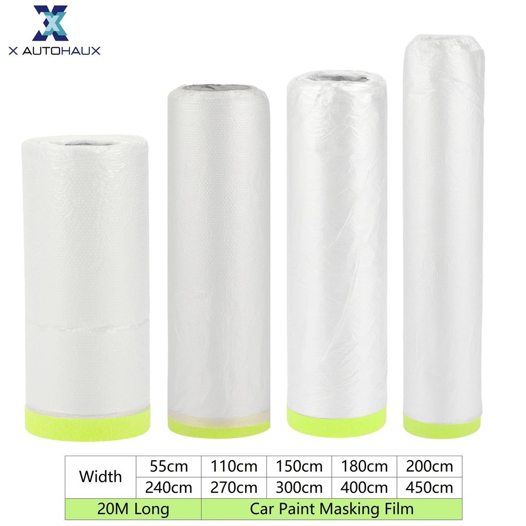 X Autohaux 20M ยาว 55 ซม.-450 ซม.ความกว้างสีรถกาวฟิล์มป้องกันพลาสติก Pre-Taped Masking PE ฟิล์มกระดา