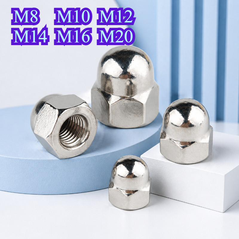 น็อตหัวหมวก DIN1587 สแตนเลส 304 เกลียวละเอียด น็อตฝาครอบหกเหลี่ยม M8 M10 M12 M14 M16 M20【WY1】