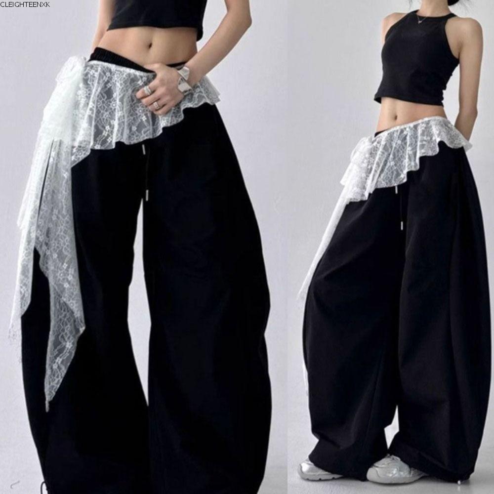 CLEIGHTEEN8H Lace Up Ruffles กระโปรง,ปักดอกไม้ลูกไม้ไม่สม่ําเสมอกระโปรงมินิ,เอวสูง Y2K Streetwear La