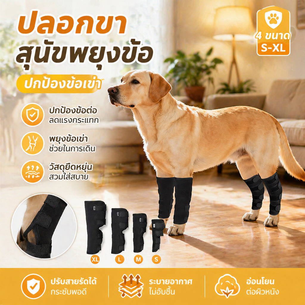 ผ้ารัดขาสุนัข แบบยาว หลายขนาด ดามขาสุนัข เฝือกอ่อน บรรเทาอาการข้อขาอักเสบ ผ้าเบา ระบายอากาศดี