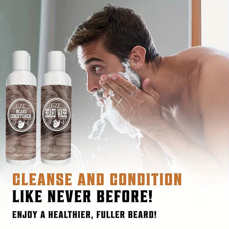 GZE Beard Shampoo & Conditioner - Beard Wash Natural Beard Care with Tea Tree Oil, Argan Oil & Vitam