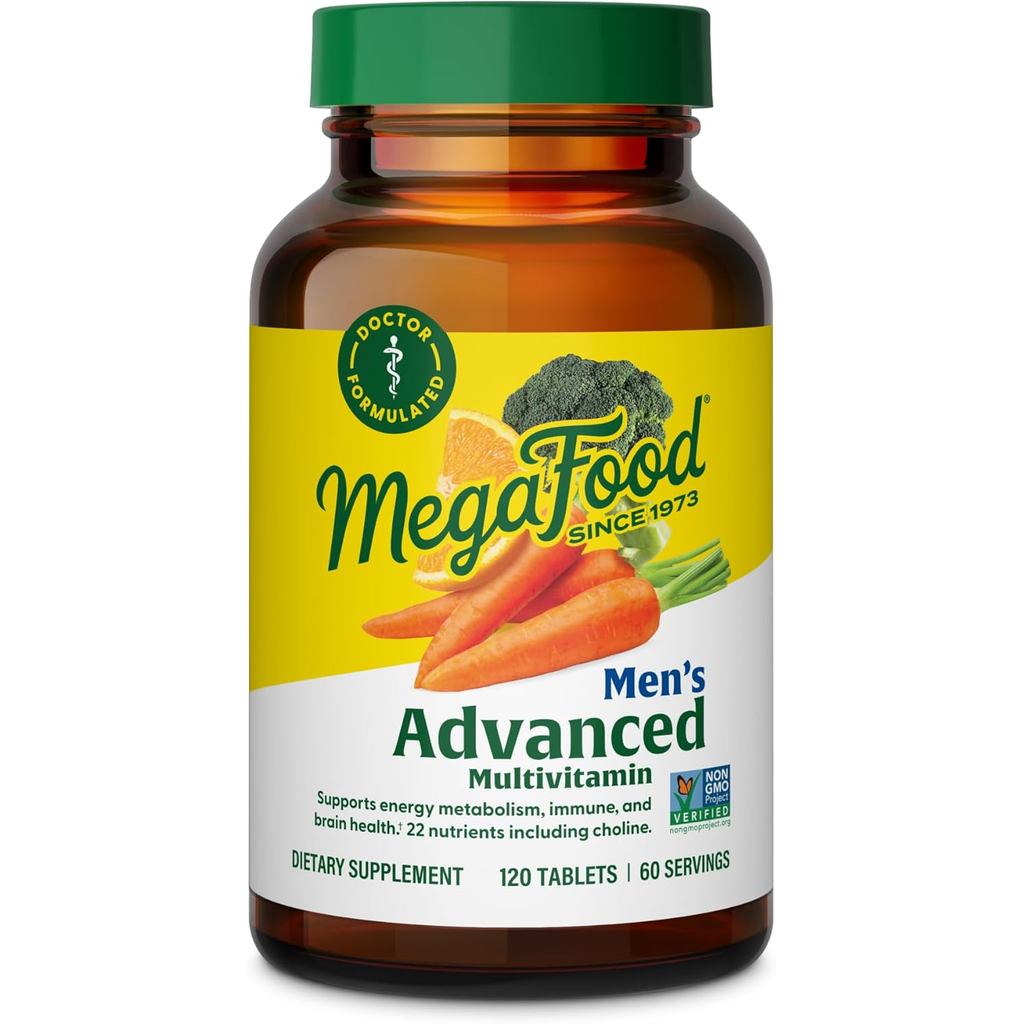 MegaFood Mens Advanced Multivitamin for Men - Doctor -Formulated - Choline, Vitamin B12, Vitamin D, 