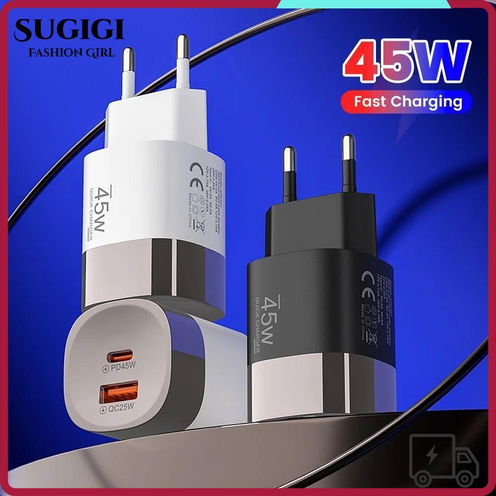 SUGIGI PD45W Charger, EU/US/UK USB Type C Charger,แบบพกพา45W Super Fast ChargerสําหรับiPhone15/16/17 Huaweiชาร์จโทรศัพท์