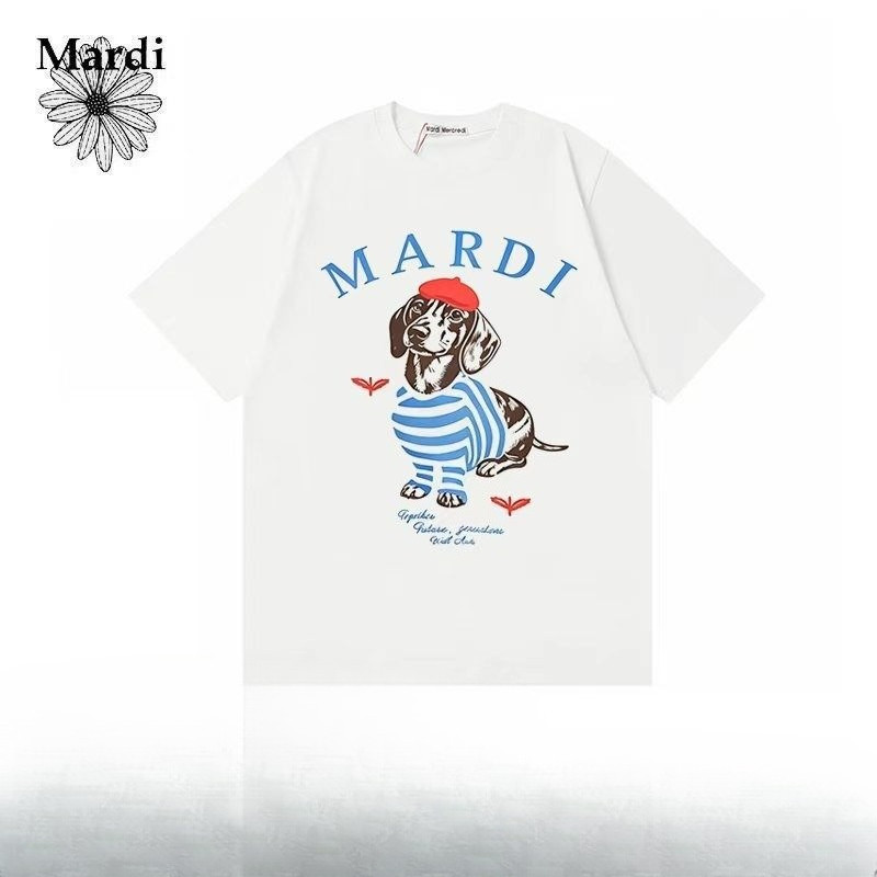 เสื้อยืดแขนสั้น Marvvdi ผ้าฝ้ายแท้ พิมพ์ลาย Dachshund ลายทางและคอกลมสำหรับสวมใส่ในวันสบาย ๆ