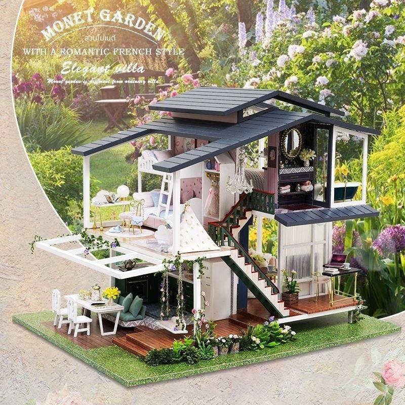 บ้านทำมือ DIY โมเนต์ส์ การ์เดน โมเดลประกอบวิลล่าขนาดเล็กแบบ 3D สำหรับเด็กผู้หญิง