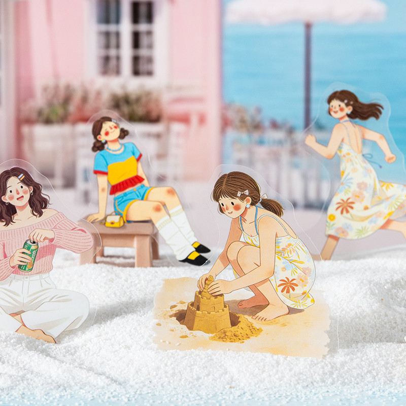 เว่ยเว่ย 20 ชิ้น [ชุดสาวมิ้นต์] กระดาษคราฟท์สีขาวสาวดอกไม้กับสัตว์เลี้ยงน่ารักสติกเกอร์สําหรับวารสารสมุดภาพตกแต่ง
