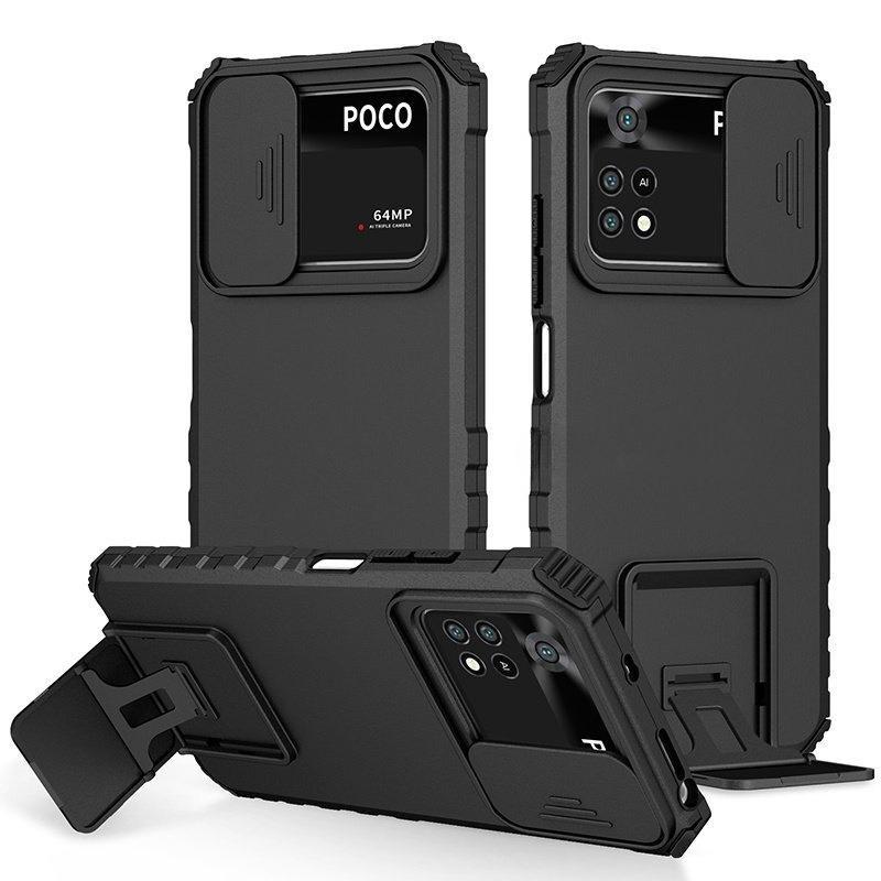 เหมาะสําหรับ Xiaomi Poco M4 Pro M3 X4 Pro X3 NFC Hybrid เกราะกันกระแทกขาตั้งเคสโทรศัพท์สไลด์เลนส์ Dr