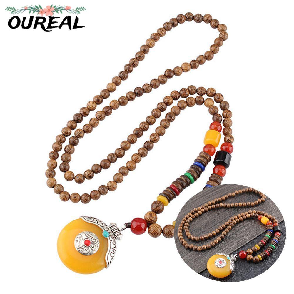 สร้อยคอมือทำสไตล์บูโฮ Nepali Mala ไม้ลูกปัด เครื่องประดับสำหรับงานปาร์ตี้