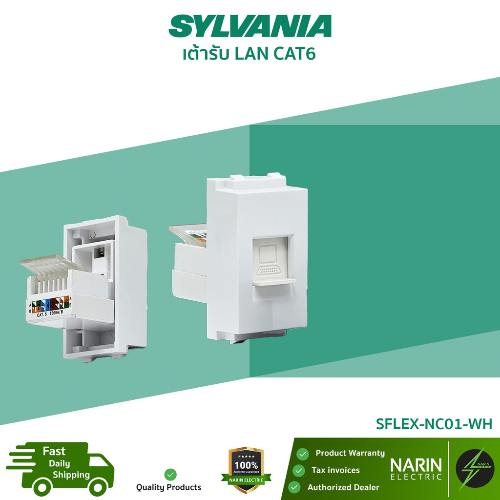 SYLVANIA เต้ารับ LAN CAT6 รุ่น SFLEX-NC01-WH (สีขาว) | ปลั๊กแลน เต้ารับคอมพิวเตอร์ฝังผนัง สัญญาณเสถียร
