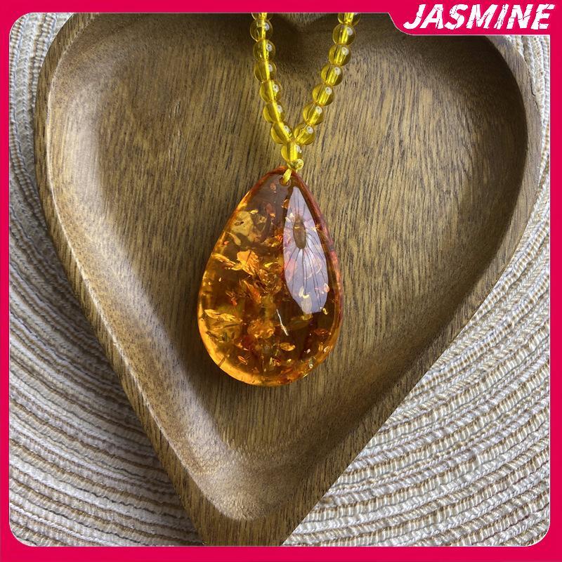 JASMINE Retro เลียนแบบ Amber Nelace สําหรับผู้ชายและผู้หญิงยาวจี้เสื้อกันหนาวของขวัญวันแม่ JASMINE