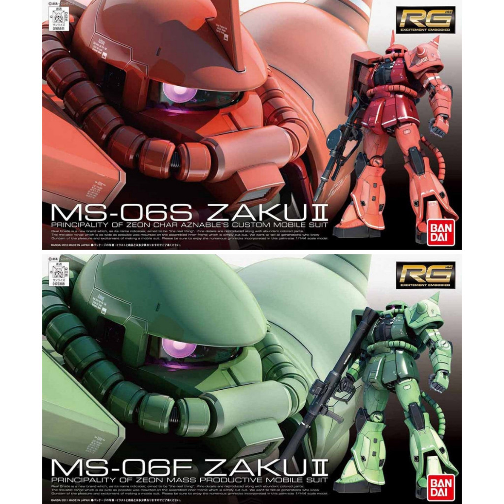 BANDAI 1/144 RG 02 04 MOBILE SUIT GUNDAM MS-06F ZAKU II 2 สีเขียว MS-06S ZAKU II 2 RED Commander ประ