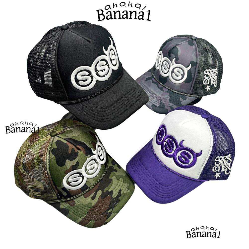 BANANA1Z4 Peaked เบสบอลหมวก, Devil Horn Design SSS Devil Horn หมวก,แฟชั่นเย็บปักถักร้อยสไตล์ตาข่ายแผงปรับกลับปรับ Trucker หมวกชุดลําลอง