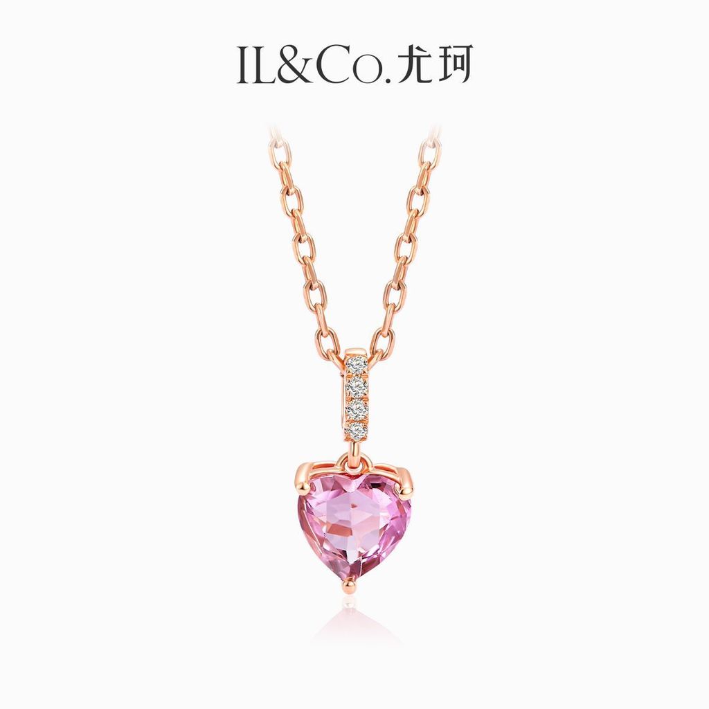 Saros PS5 ILO Yoke Peach Mood จี้ทอง 18K หรูหรา Love Heart-Shaped สร้อยคอทัวร์มาลีนอารมณ์เพชรฟรีสาว