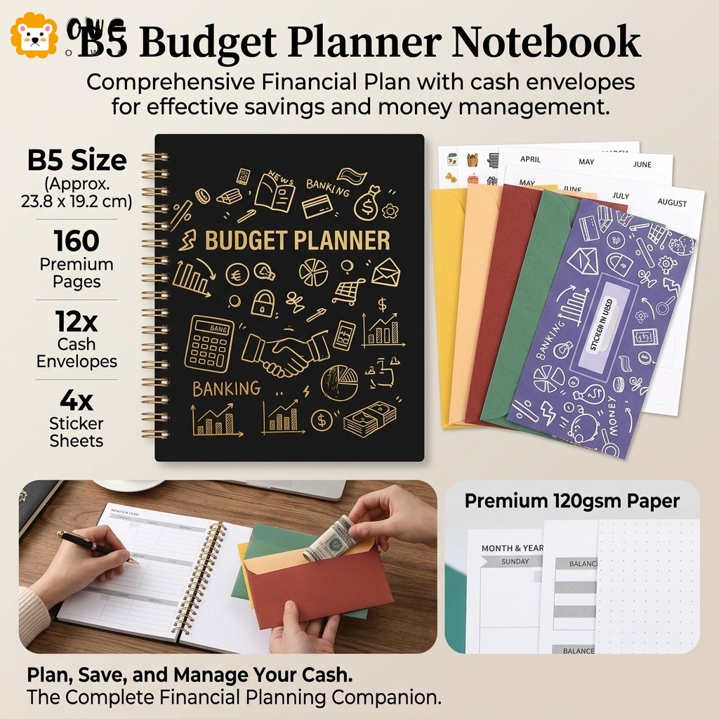 B5 Budget-Planner Notebook พร้อมถุงกระดาษสําหรับการจัดการการเงินกระดาษเป็นมิตรกับสิ่งแวดล้อมที่ทนทาน