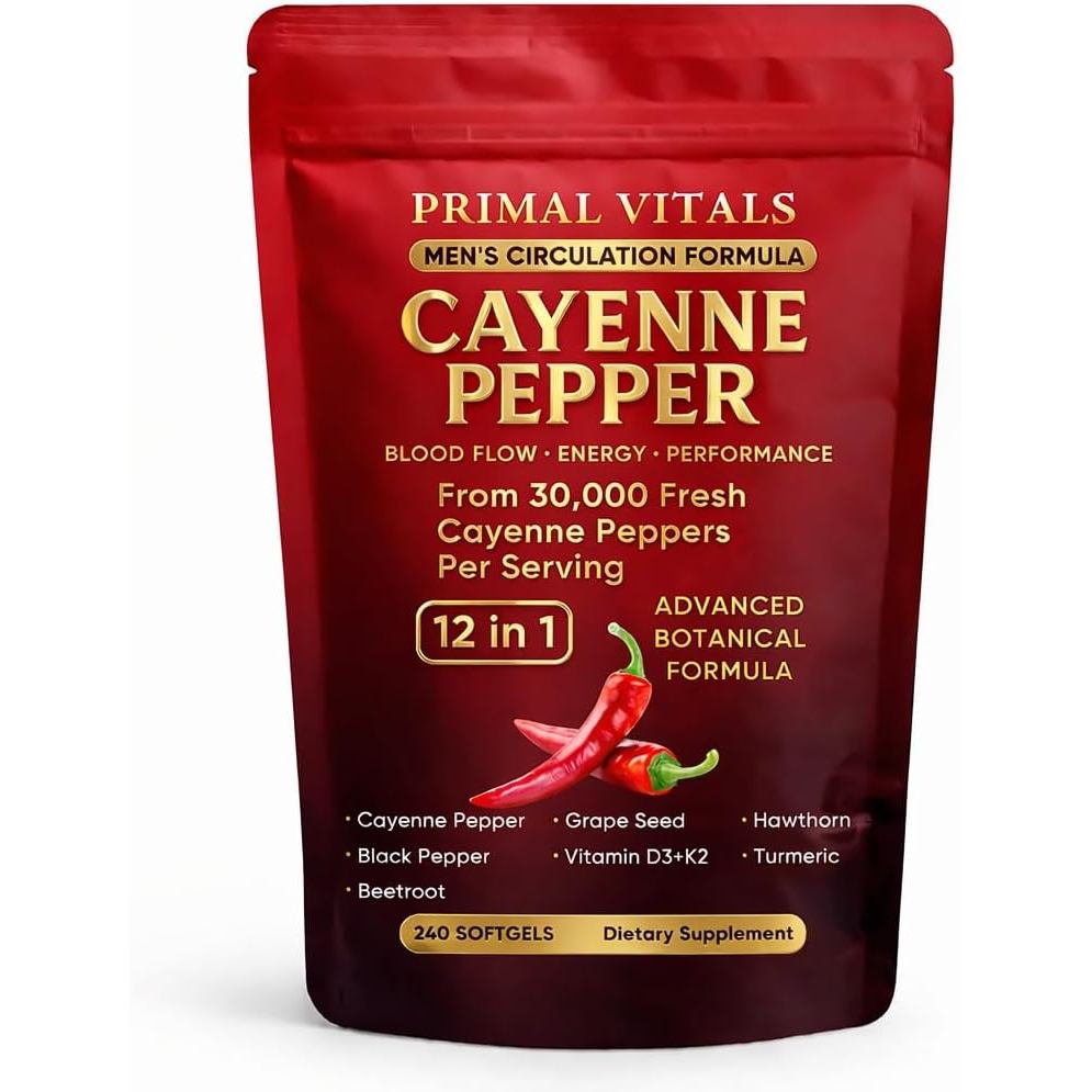 Primal Vitals Cayenne Pepper Softgels - Apex Vitals 12-in-1 โบทานิคอลผสมเมล็ดองุ่น, ฮอว์ธอร์น, ขมิ้น