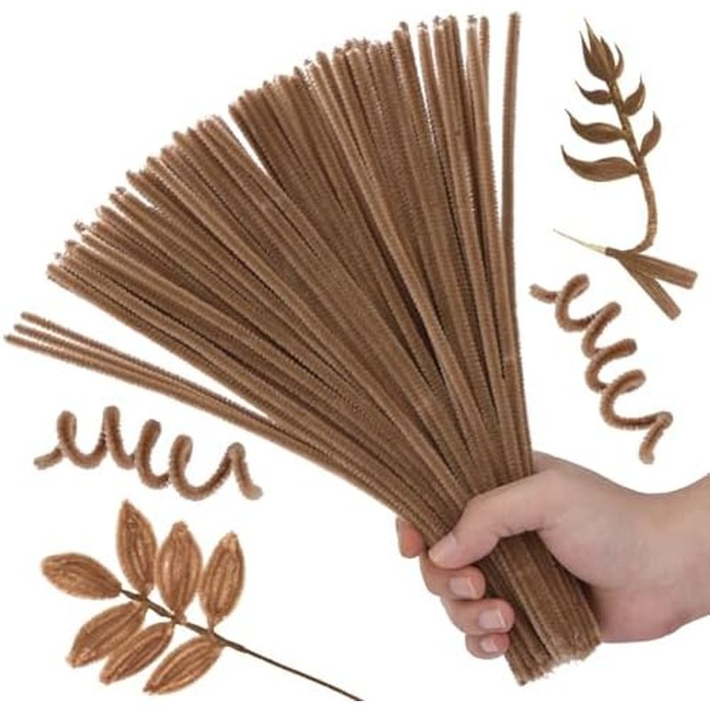 Hssugi Pipe Cleaners, 100PCS Pipe Cleaners Craft Supplies, Light Brown Pipe Cleaners Bulk Fuzzy Stic