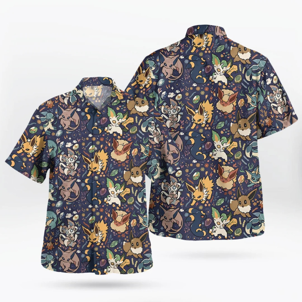 Midnight Eevee Evolutions Pokemon เสื้อฮาวายกีฬาฤดูร้อน Leisure แห้งได้อย่างรวดเร็วชายเสื้อยืด Tee Y2k ผู้หญิง P7BK