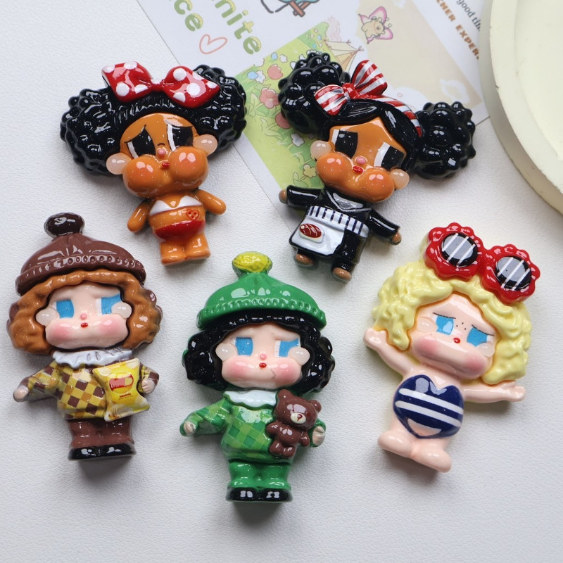 5ชิ้นขนาดใหญ่สาวการ์ตูนที่มีน้ําตาเรซิ่นเสน่ห์สําหรับ ทําเอง(12-530)