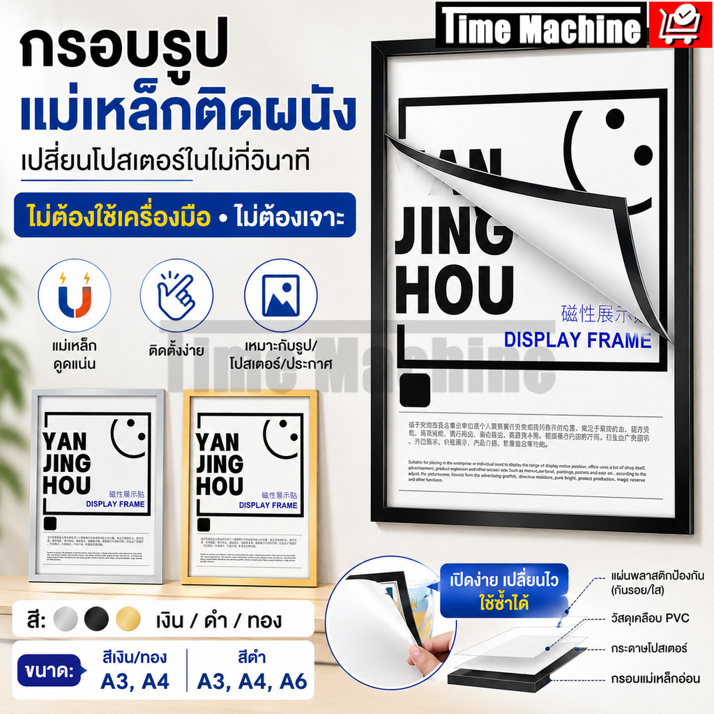 ป้ายติดผนัง กรอบเอกสาร A6 A4 A3 ขอบแม่เหล็ก กรอบโชว์ประกาศ สีดำ สีเงิน สีทอง แนวตั้งแนวนอน สำนักงาน สำหรับออฟฟิศ