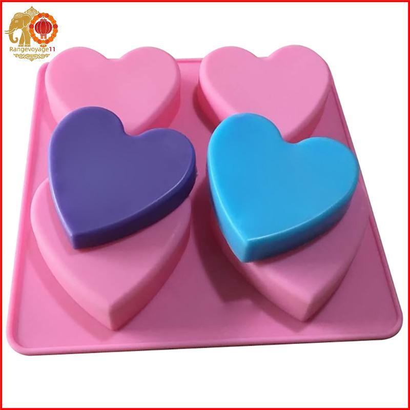 [RG1] 4 Cavity Handmade ซิลิโคนสบู่แม่พิมพ์หัวใจ 3d Craft สบู่ทําสําหรับเทียน [th]