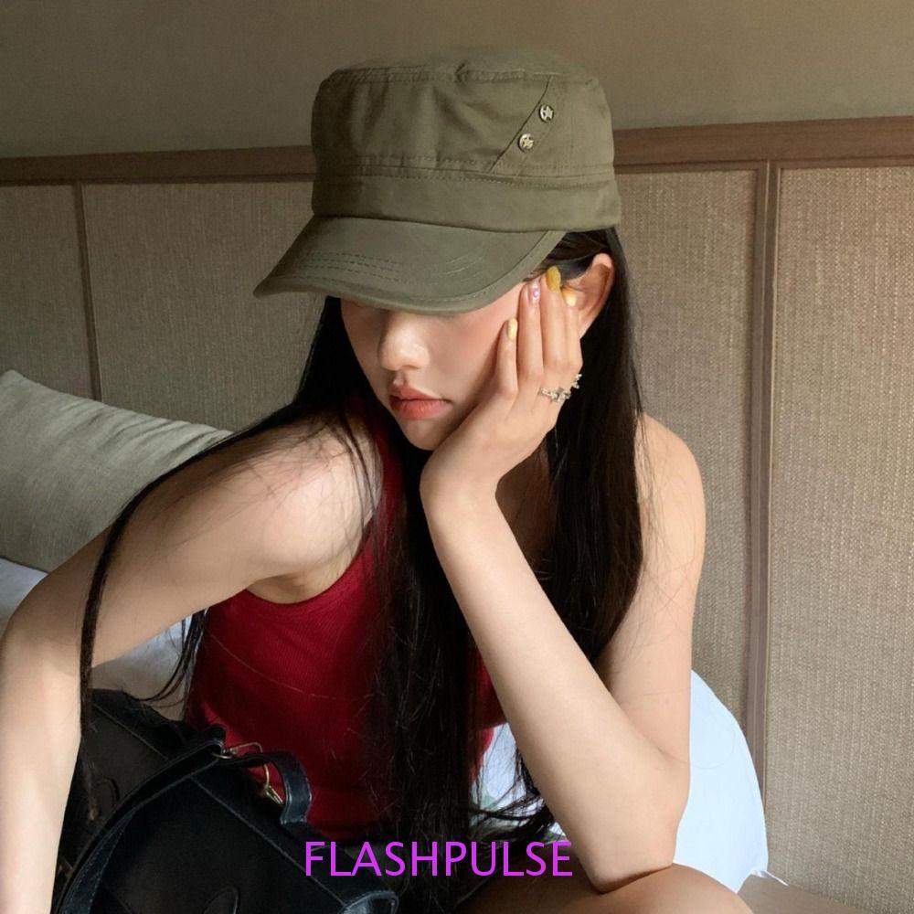 FLASHPULSE Y2K หมวกแบน, เกาหลี Gothic Y2k Peaked หมวก, Casual Subculture Harajuku ผ้าฝ้ายครีมกันแดดห