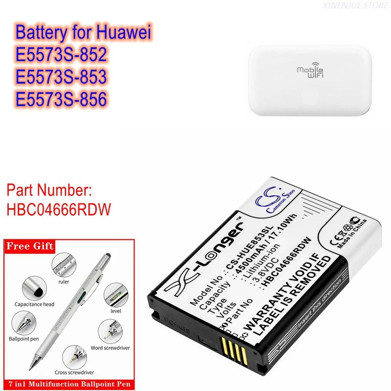 Hotspot แบตเตอรี่ 3.8V/4500mAh HBC04666RDW สําหรับ Huawei E5573S-852, E5573S-853, E5573S-856
